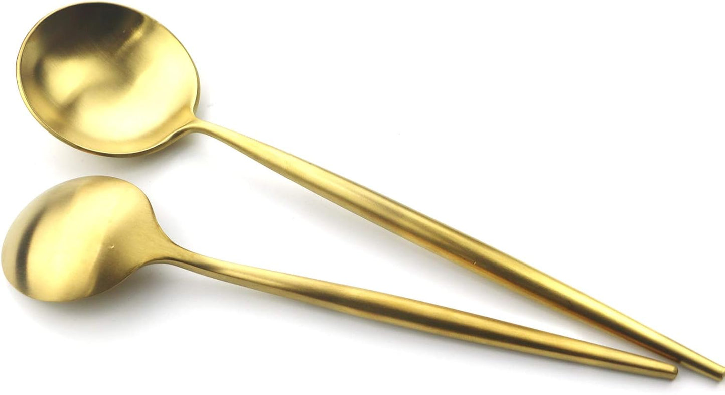 Gugrida 5 Pieces Matte Gold Handle 18/10 Stainless Steel Silverware Set, Flatware Set Titanium Cutlery Set, Utensils Set for Home Restaurant, Dishwasher Safe (Full Gold)