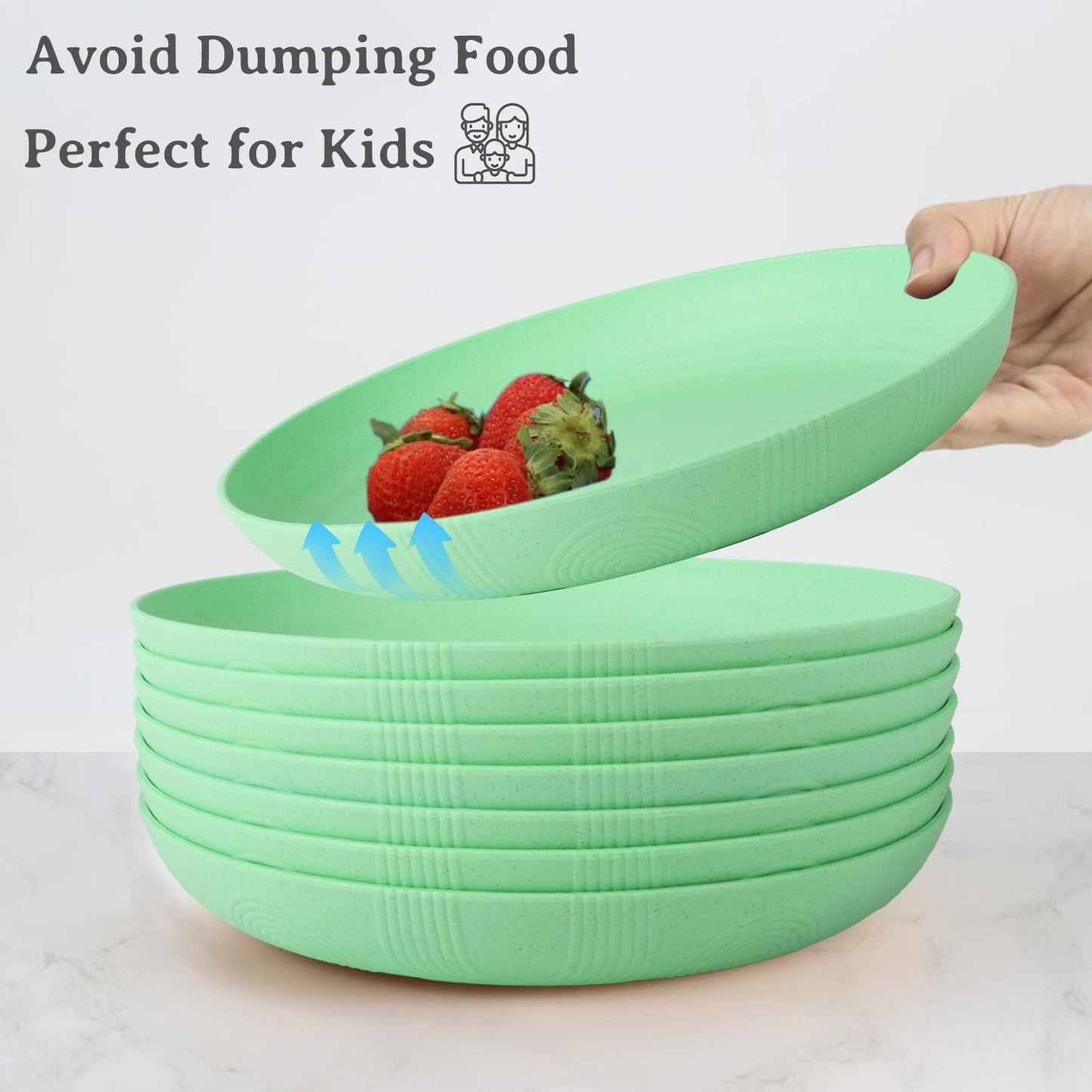 Wrova Wheat Straw Plates - 9 Inch Unbreakable Dinner Plates Set of 8 - Dishwasher & Microwave Safe Plastic Plates Reusable for Kitchen and Camping (Light Green)