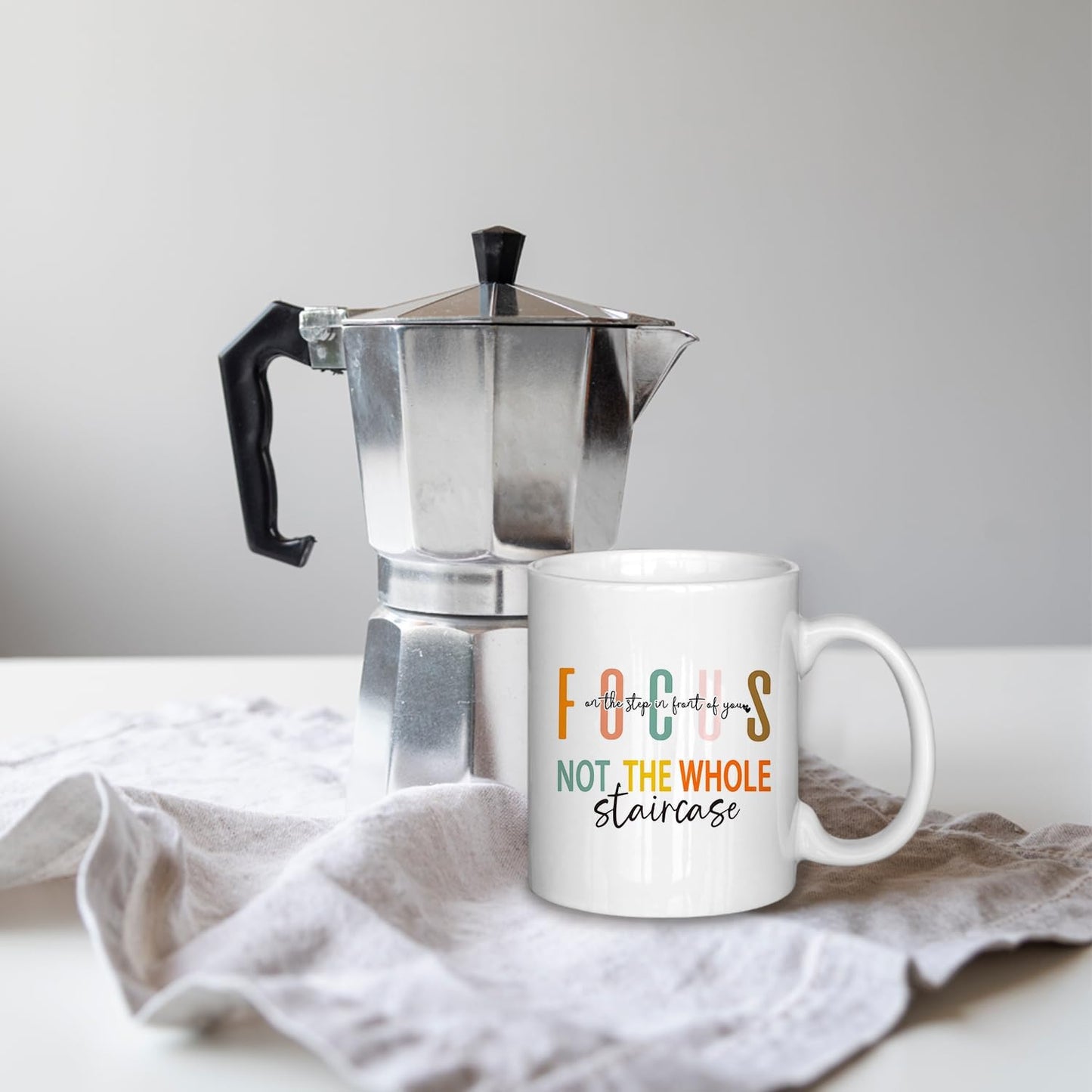 Inspirational Mug, Inspirational Gifts for Women, Focus On the Step in Front of You Mug, Inspirational Gifts for Friends Coworkers, Positive Gifts for Women, Ceramic Coffee Mug 11 oz