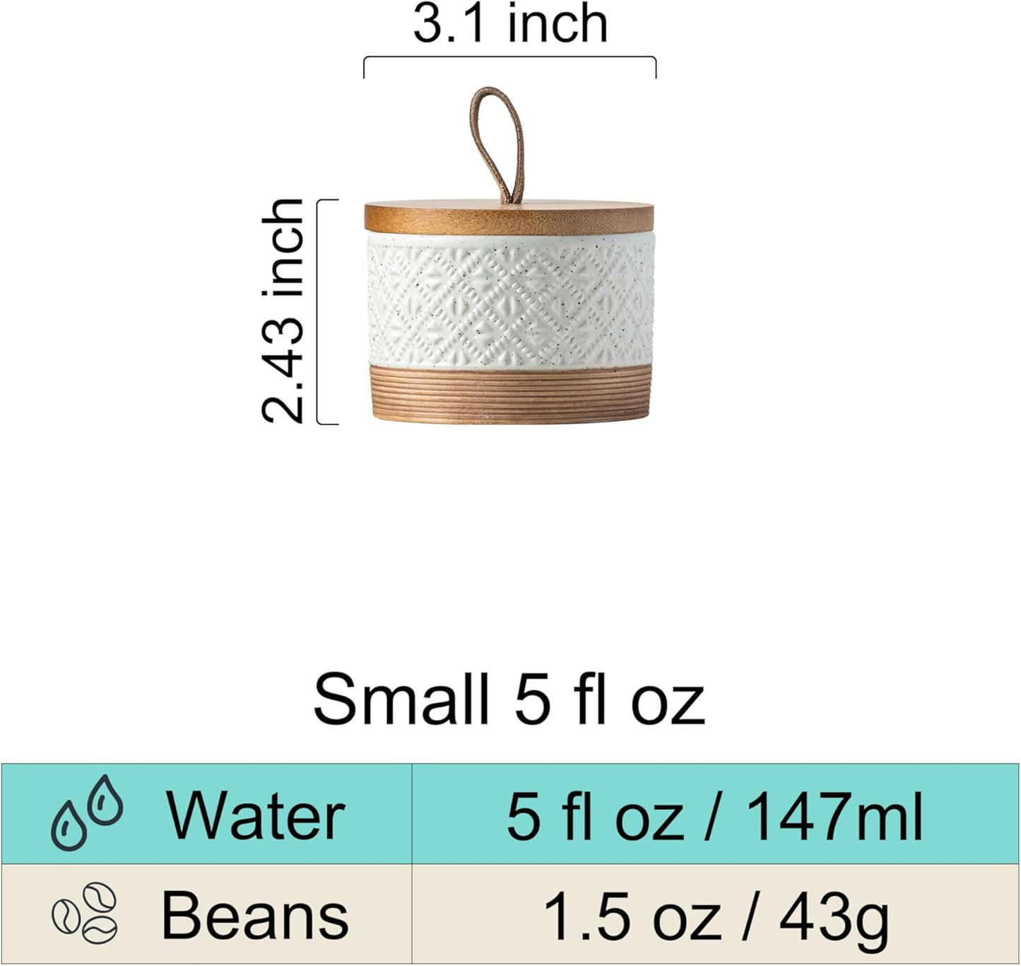 Small Ceramic Jar with Lid, Coffee Container Kitchen Food Storage Jars for Spice Sugar Candy Matcha, Mini Kitchen Spice Jars for Counter, Home, Pantry - White & 5 fl.oz