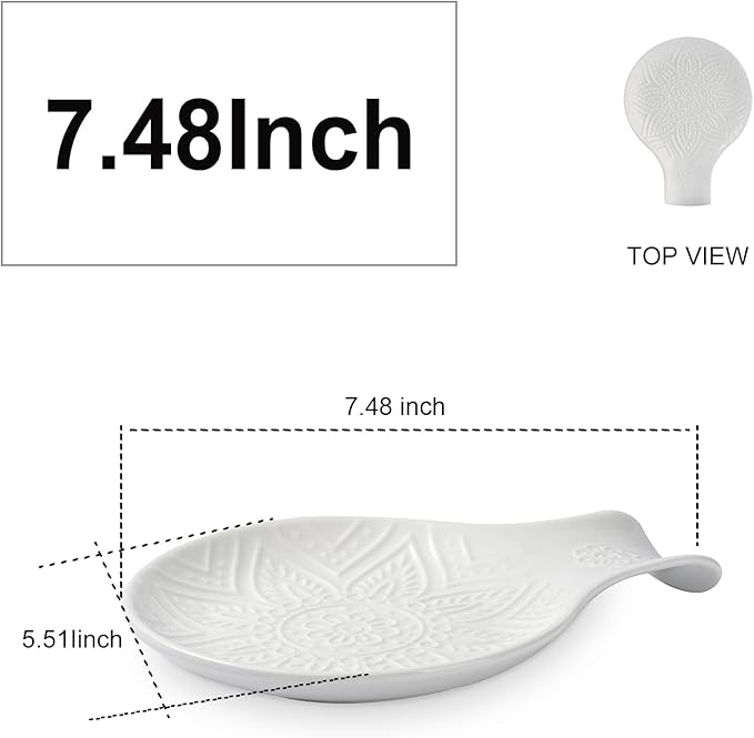 Ceramic Spoon Rest, 7.48 Inches Spoon Holder for Kitchen Counter, Kitchen Accessories, Dishwasher Safe, White