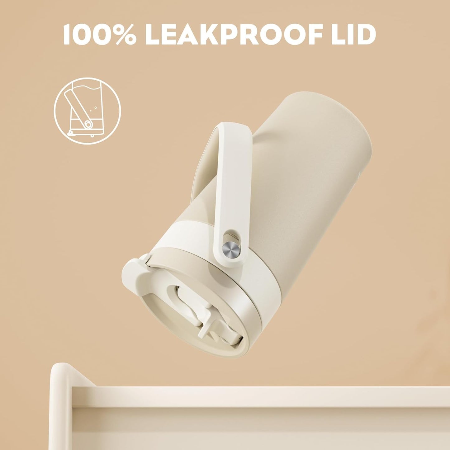 16 oz Insulated Coffee Mug for Office: 2-in-1 Straw Flip Lid, Keep Cold 24H, Fit in Car Cupholder, Leakproof, Stainless Steel Coffee Tumbler with Handle for Travel, Sports, Gifts and Home (Oat)