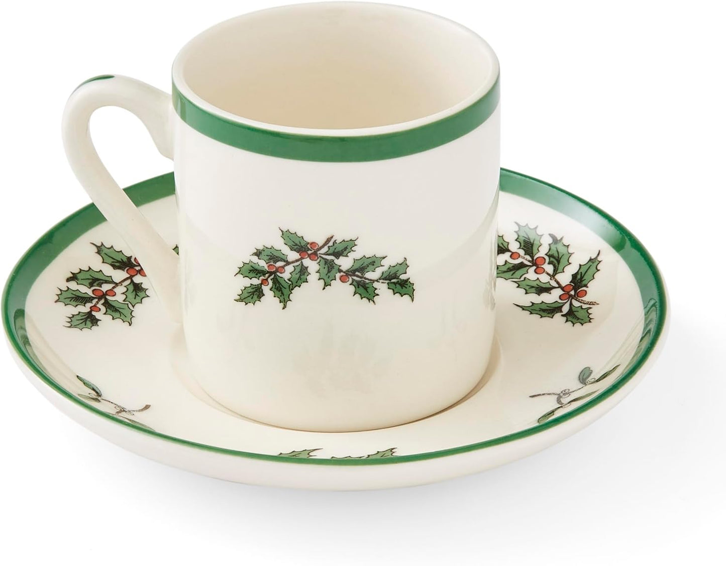 Spode Christmas Tree Espresso Cup & Saucer Set (Set of 4) - Festive 3 Ounce Coffee Mugs with Saucers, Fine Earthenware for Espresso, Holiday Gift & Christmas Décor - Dishwasher & Microwave Safe