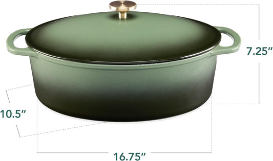 Best Choice Products Oval 7.5 Quart Enamel Cast-Iron Dutch Oven, Heavy-Duty Pre-Seasoned for Baking, Cooking w/Side Handles – Deep Olive Green