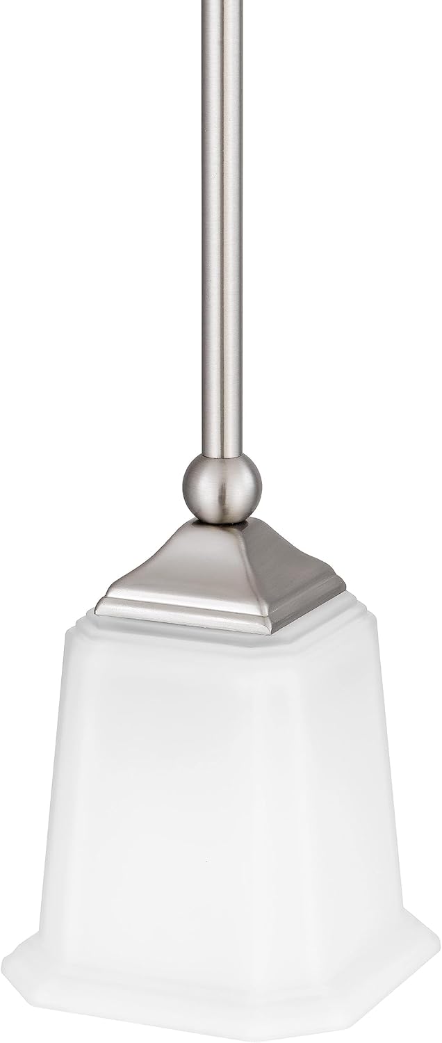 Nox Modern Farmhouse 1-Light Pendant Ceiling Light with White Glass Shade in Brushed Nickel Finish for Kitchen Island, Hallway, Entryway, Passway, Dining Room, Bedroom, Living Room