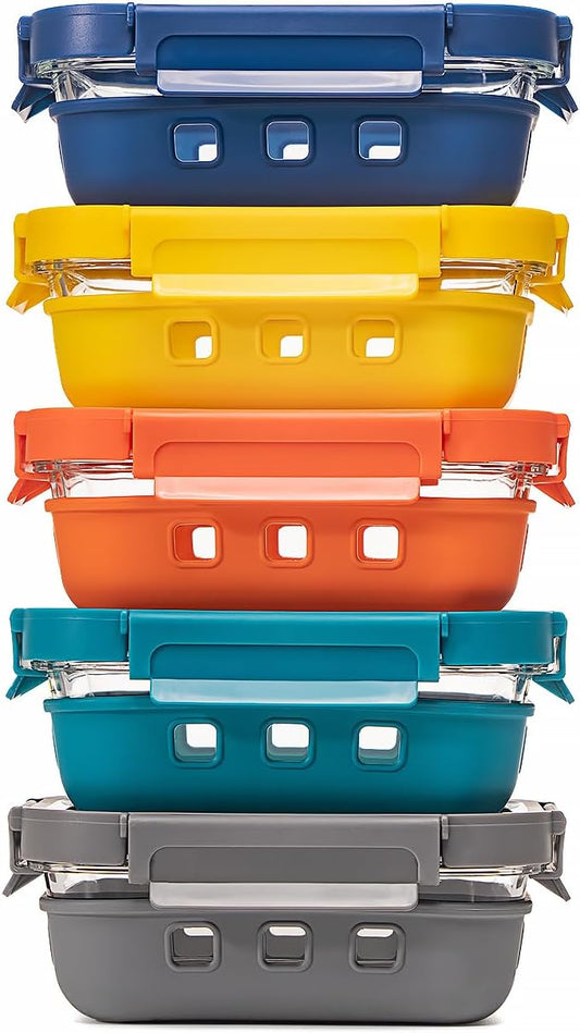 Glass Food Storage Containers With Glass Lids Bento Box Set Lunch Box Eco Friendly Meal Prep Containers Airtight – Plastic Free, Silicon Sleeve Bpa Free 4.4cup/ 5 * 1050ml