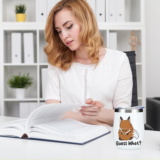 Cute Funny 12 oz Tumbler, Wine Tumbler Insulated Wine Glass with Lid, Fox Gifts for Girls Boys Women Men Mom Animal Lovers Fox Supplies Accessories Friendship Appreciation Christmas Birthday