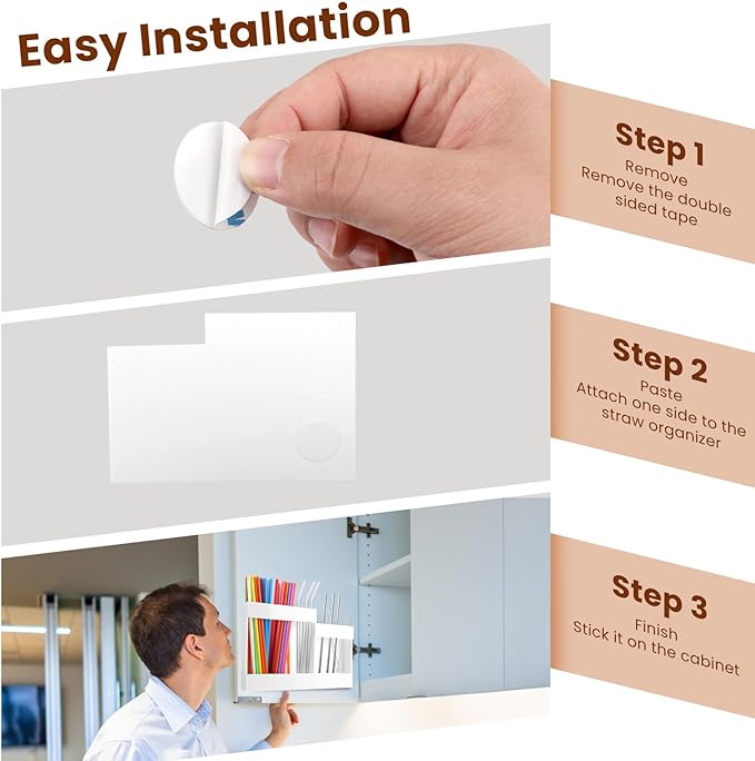 Acrylic Straw Dispenser Organizer - Reusable Metal Straw Holder for Countertop & Cabinet Storage - Ideal for Tumbler Cups, Keep Straws Neat & Accessible, Compatible with Long & Short Straws (White)