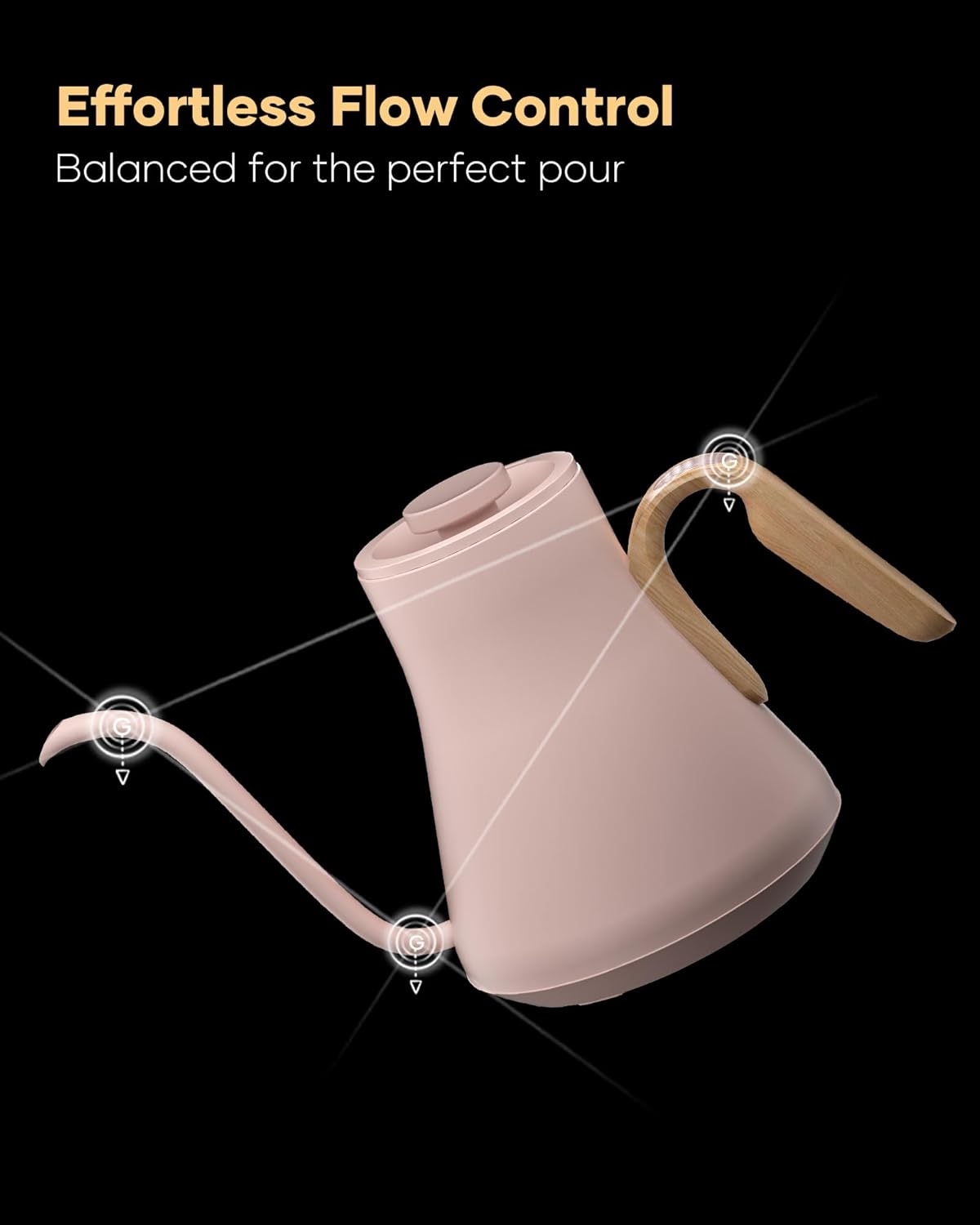 Cocinare FLOW B9 Gooseneck Electric Kettle, Precise Temperature Control for Pour-Over Coffee & Tea Brewing, Stainless Steel Interior, Rapid Heating for Boiling Water 1500W/0.9L (Munch Pink)