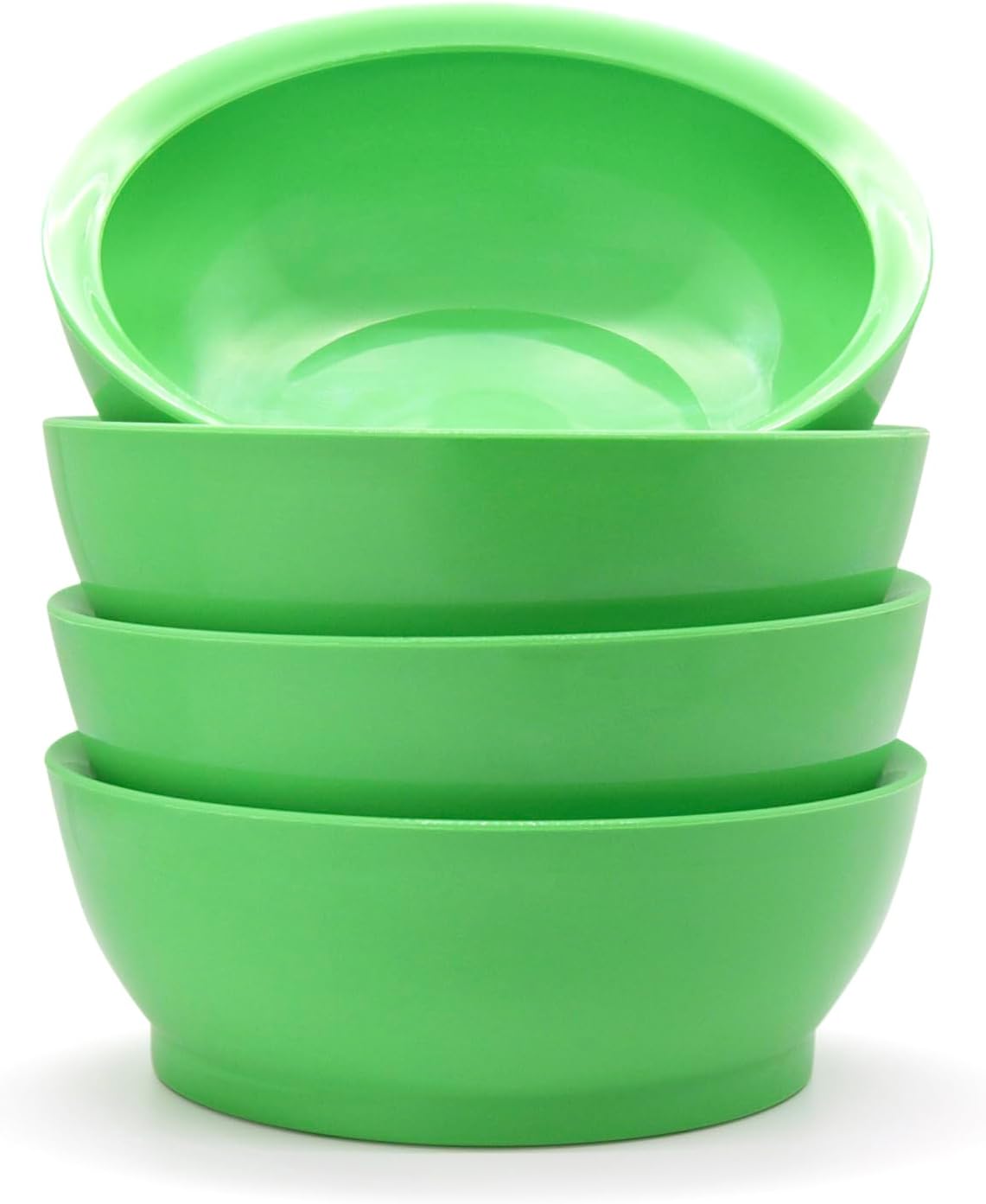 Large Non-Spill Plastic Bowl Set - 28oz Reusable Kitchen Bowls with Concave Inner Lip and Non-Slip Base - For Cereal, Soups, Mixing and Serving - Set of 4 - Seagrass Green