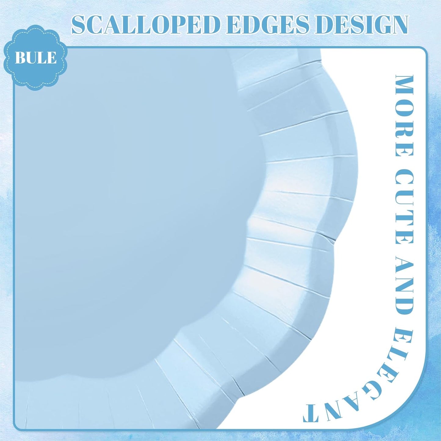 30pcs Light Blue Plates,7inch Scalloped Blue Dessert Cake Plates Cute Disposable Party Plate for Weeding, Birthday, Baby Shower