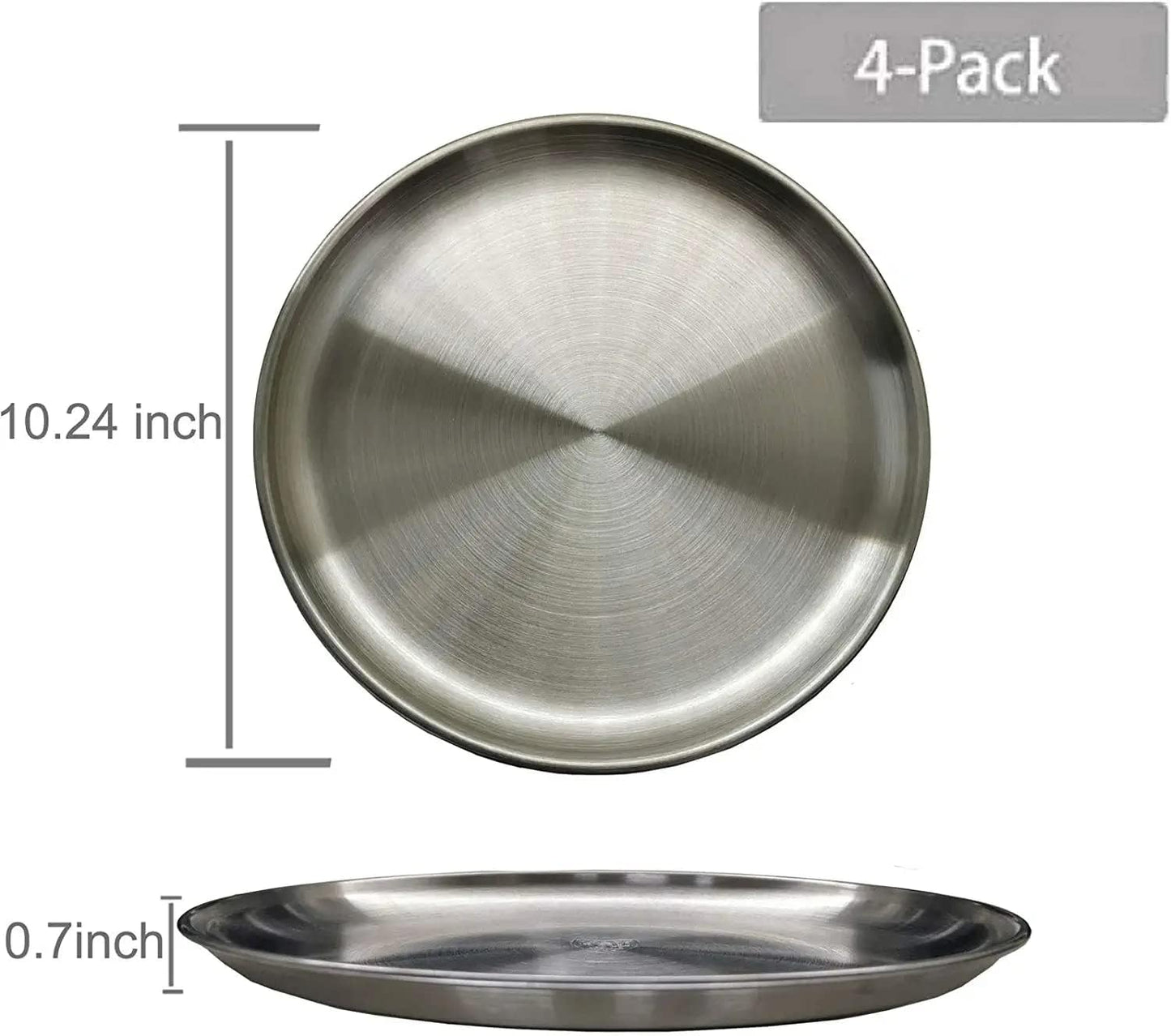 Reusable Brushed Metal Dinner Plates-Stainless Steel Round Plates,Dinner Plate Dish Heavy Duty Kitchenware Round Metal Plates | Dishwasher Safe |Use for BBQ Steak (10 Inch 4 Pack)