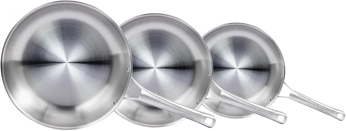 Bonnlo 3 Pieces Cookware Set, 3-Ply Stainless Steel Skillets Set, Non-Toxic Kitchen Set, Oven & Dishwasher Safe, Induction Cooking Set, PFOA & PTFE Free, Compatible for All Cooktops