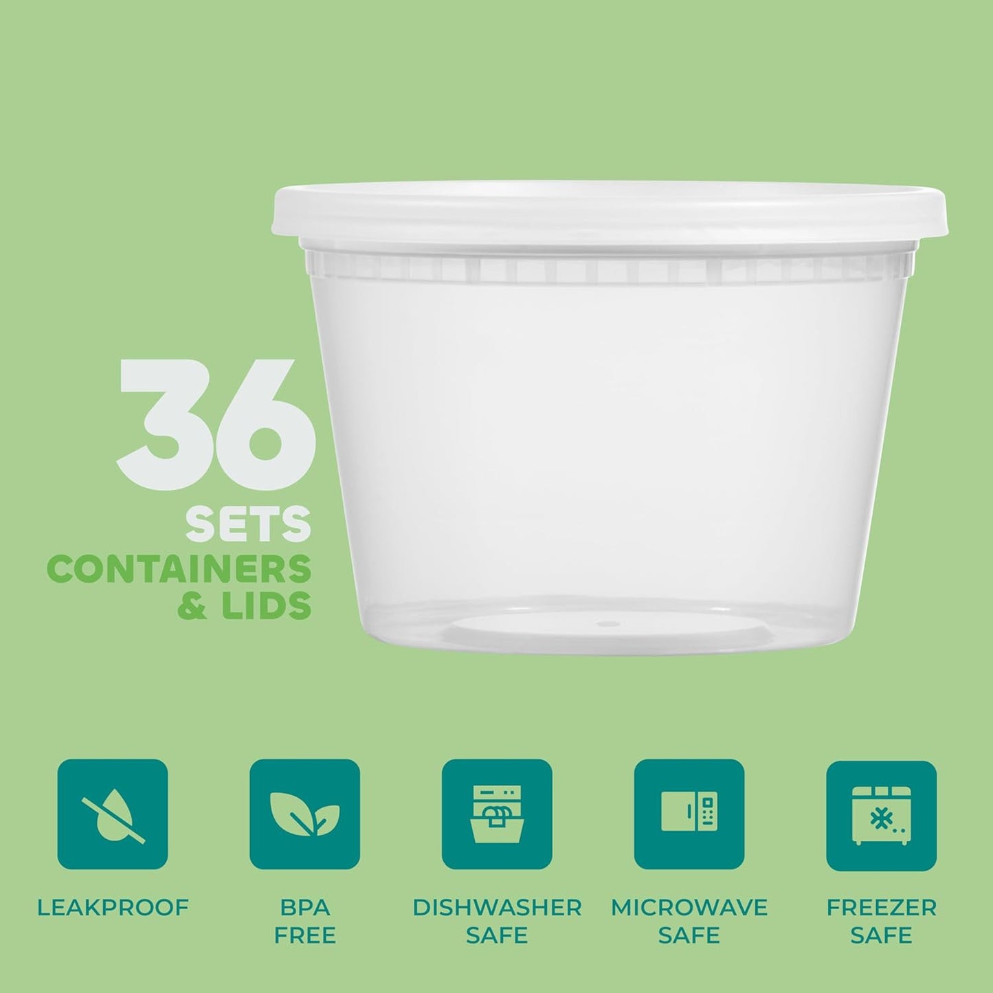 JoyServe 16 Oz Deli Food Containers with Lids - (36 Sets) Airtight Plastic Food Storage for Takeout, Meal Prep, To-Go, and Soup Freezer Containers with 36 Lids, BPA-Free, Dishwasher, Microwave Safe