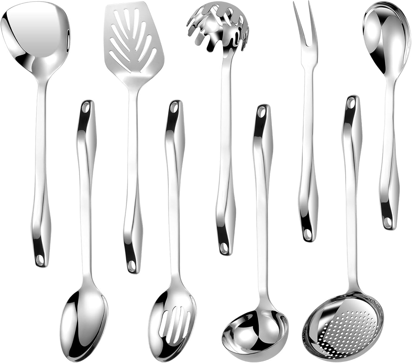 304 Stainless Steel Kitchen Utensil Set - 9pcs Cooking Utensils, Metal Kitchen Utensil Spatula Sets Cookware,High temperature resistance Kitchen Tool Set for Hanging Dishwasher Safe（Silver）