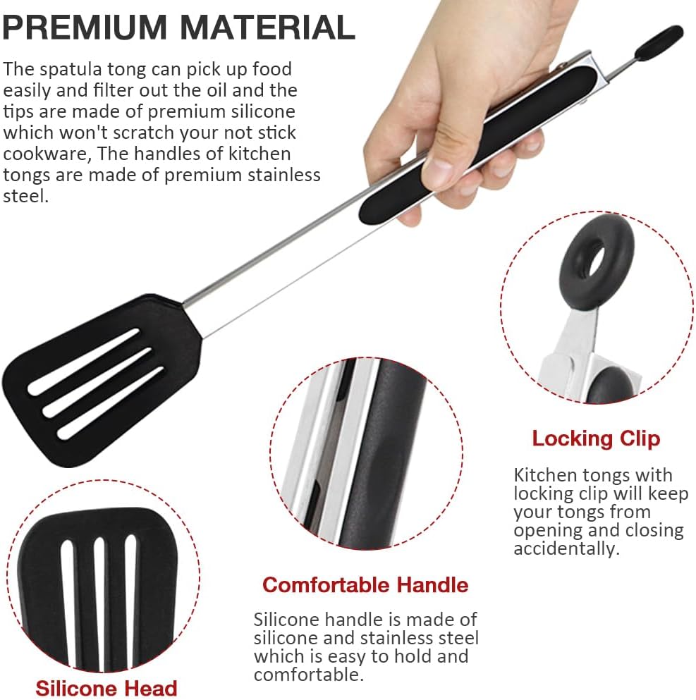 12 Inch Kitchen Tongs Set of 3, Silicone Tongs with Silicone Tips and Stainless Steel Handle, Tongs for Cooking, Baking, Grilling