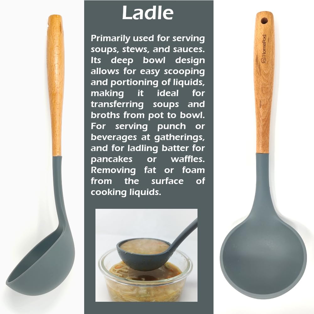 Pack of 3 Silicone Spatula Set 15 inches Large Heat Resistant 600F Flipper Cooking Fish Baking Egg Pancake Won't Scratch Kitchen Cookware, Turner Rubber Spatulas Ladle Spoon Skimmer Espatula (Gray)