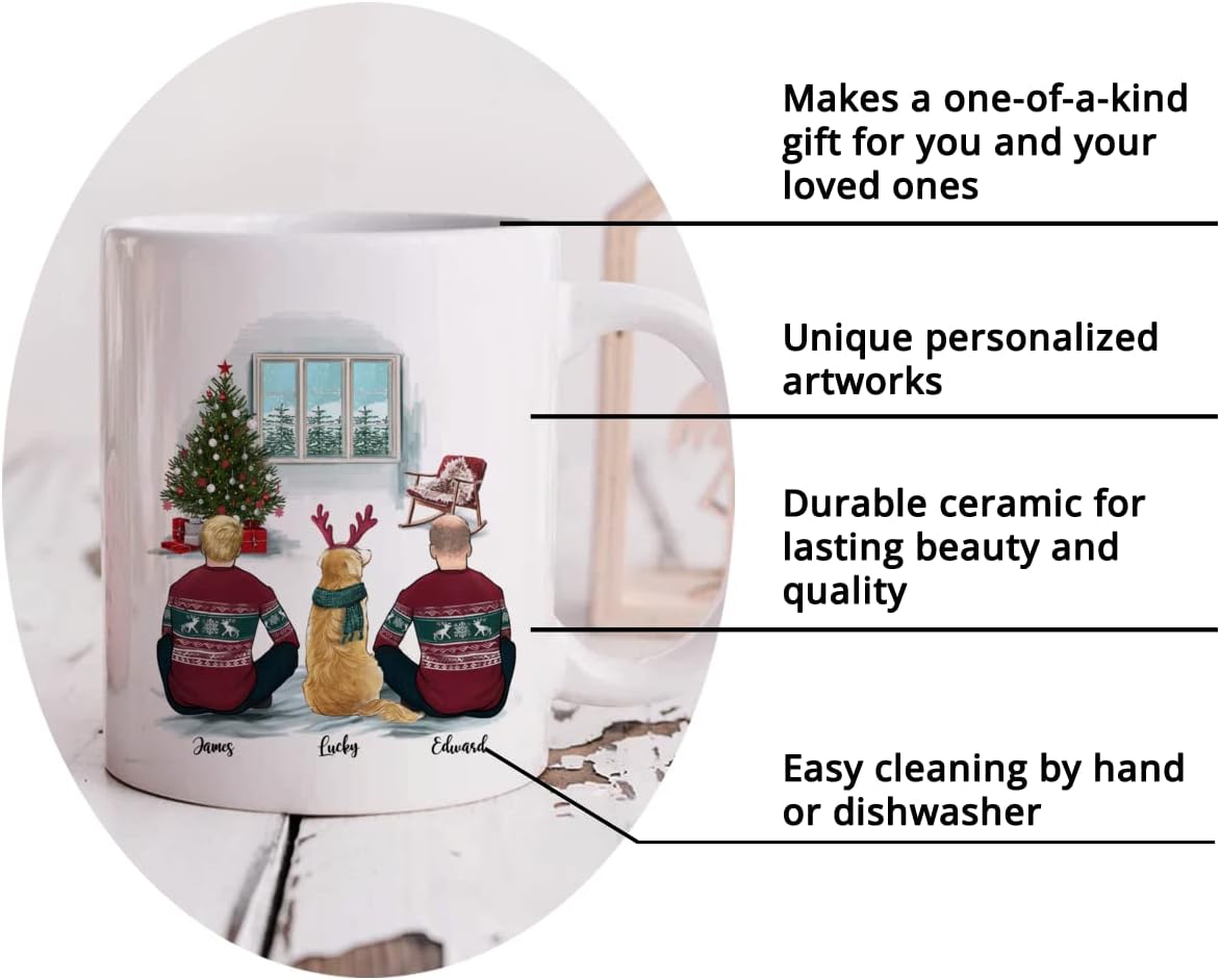 Gossby Personalized Dog Mug - Life is Better with a Dog (2 Men - Dog) - 11oz, 15oz White, Two-tone Ceramic Christmas Coffee Mugs for Dog dad - Personalized X-mas Dog Owner Gifts for Men