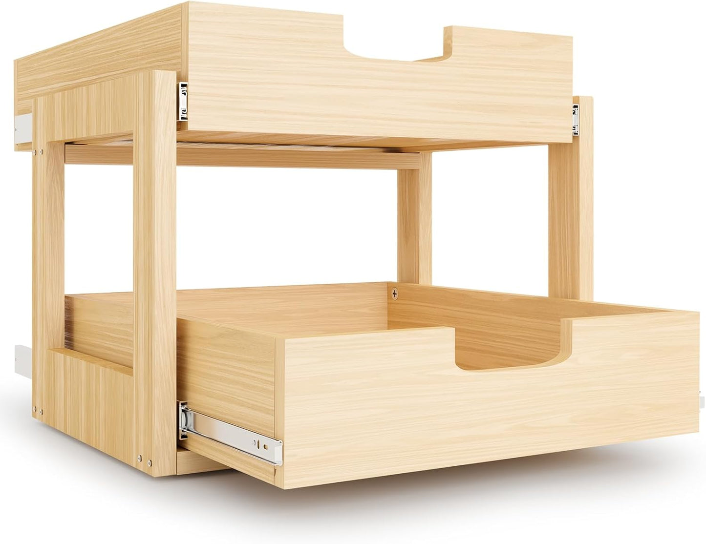 Pull Out Cabinet Organizer, 14''W×21''D×16''H Soft Close Slide Out Wooden Pull out Drawers, Double Tier Slide out Wood Cabinet Organizer, for Base Cabinet Organization in Kitchen, Pantry, Bathroom