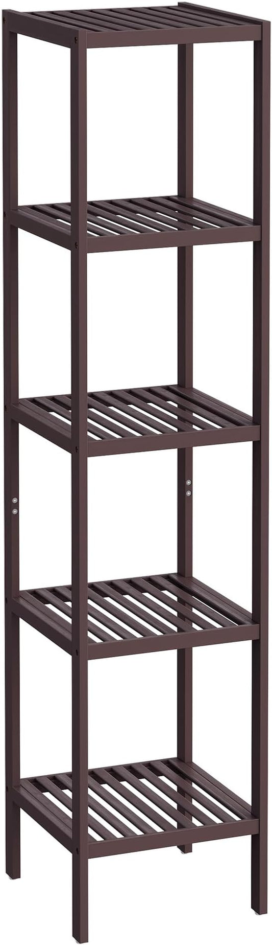 SONGMICS Bamboo Storage Shelf, 5-Tier Shelving Unit, Multifunctional, in the Entryway, Bathroom, Living Room, Balcony, Kitchen, 13 x 13 x 57.5 Inches, Brown UBCB55Z