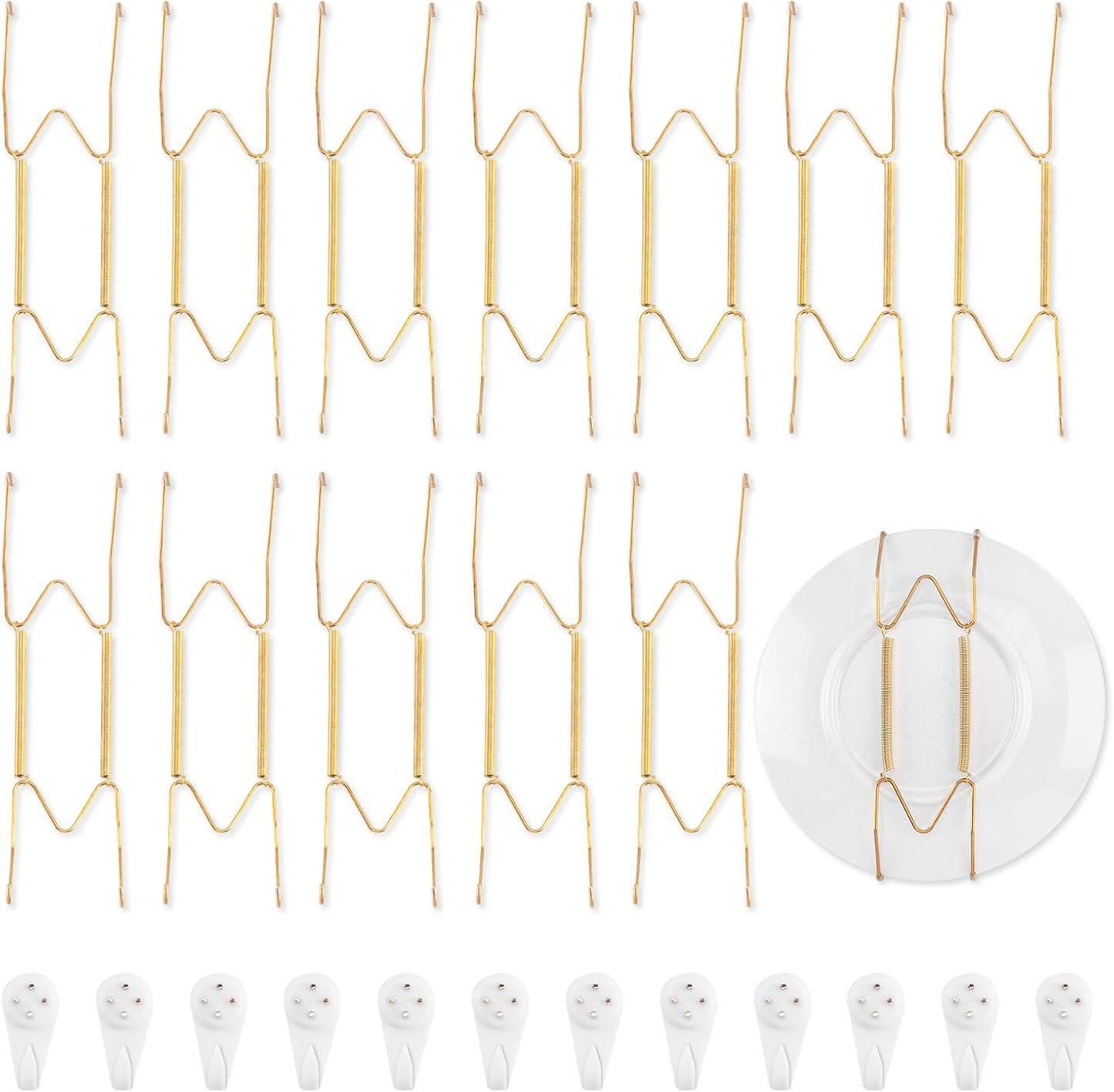 Bilillo 12 Pack Plate Hangers for the Wall, Suitable for 9-11 inch Art Plate, Stainless Steel Invisible Heavy Duty Wire Plate Holder with Wall Hooks, Plate Hangers for Displaying Plates, Platter, Dish