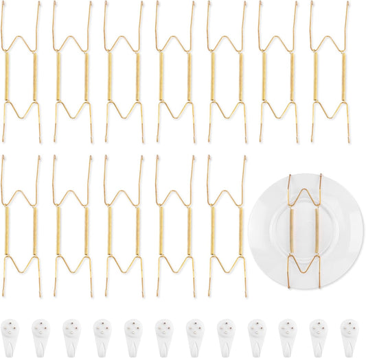 Bilillo 12 Pack Plate Hangers for the Wall, Suitable for 9-11 inch Art Plate, Stainless Steel Invisible Heavy Duty Wire Plate Holder with Wall Hooks, Plate Hangers for Displaying Plates, Platter, Dish