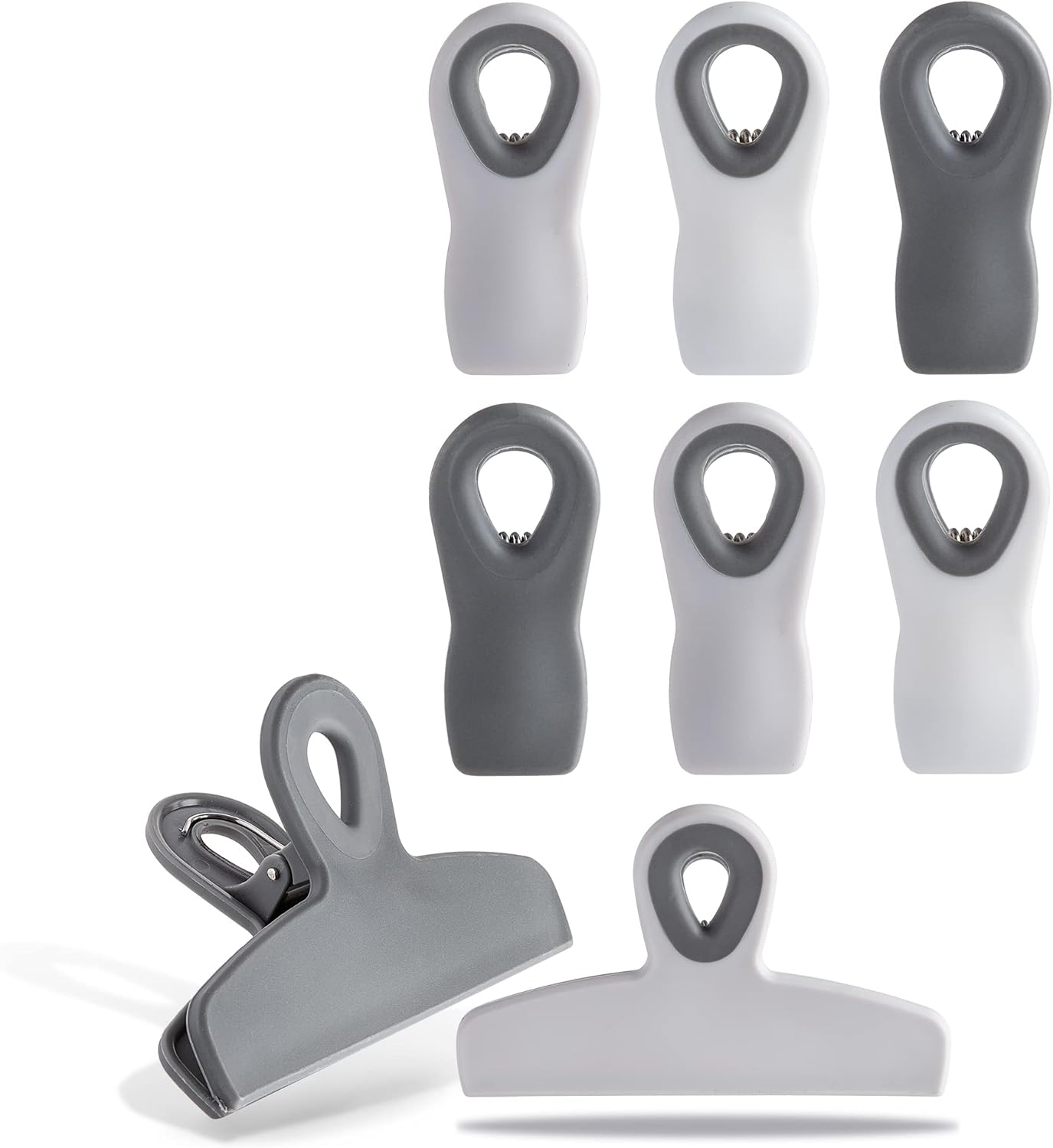 COOK WITH COLOR Bag Clips - Heavy Duty Chip Clip and Refrigerator Magnet Clips for Food Storage with Air Tight Seal Grip, Grey Ombre, Pack of 8