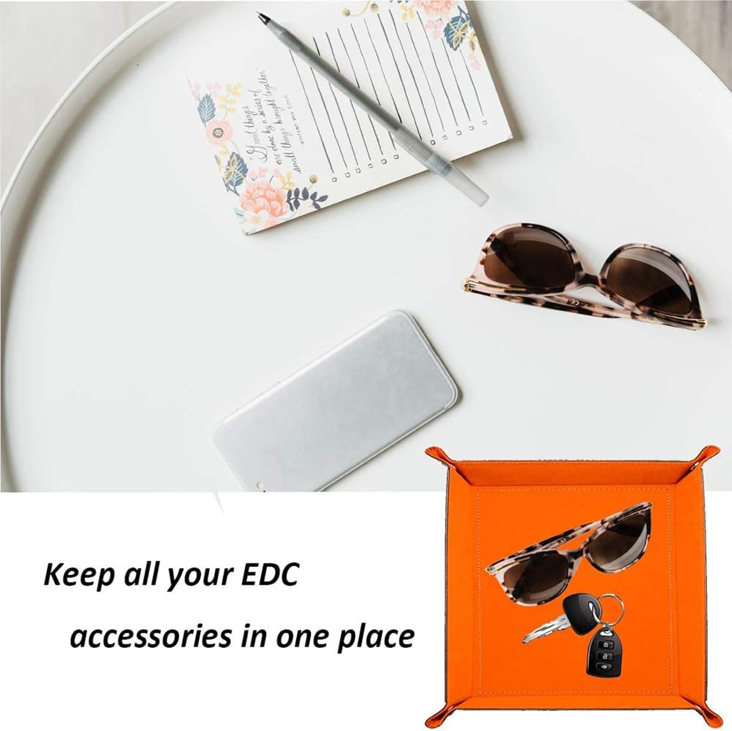 siduater Valet Tray Desktop Storage Organizer – Vegan Leather Catchall Tray Bedside Vanity Tray Nightstand Caddy Holder for Remote Controller, Watch, Keys, Phone, Wallet, Coin, Jewelry, Yellow