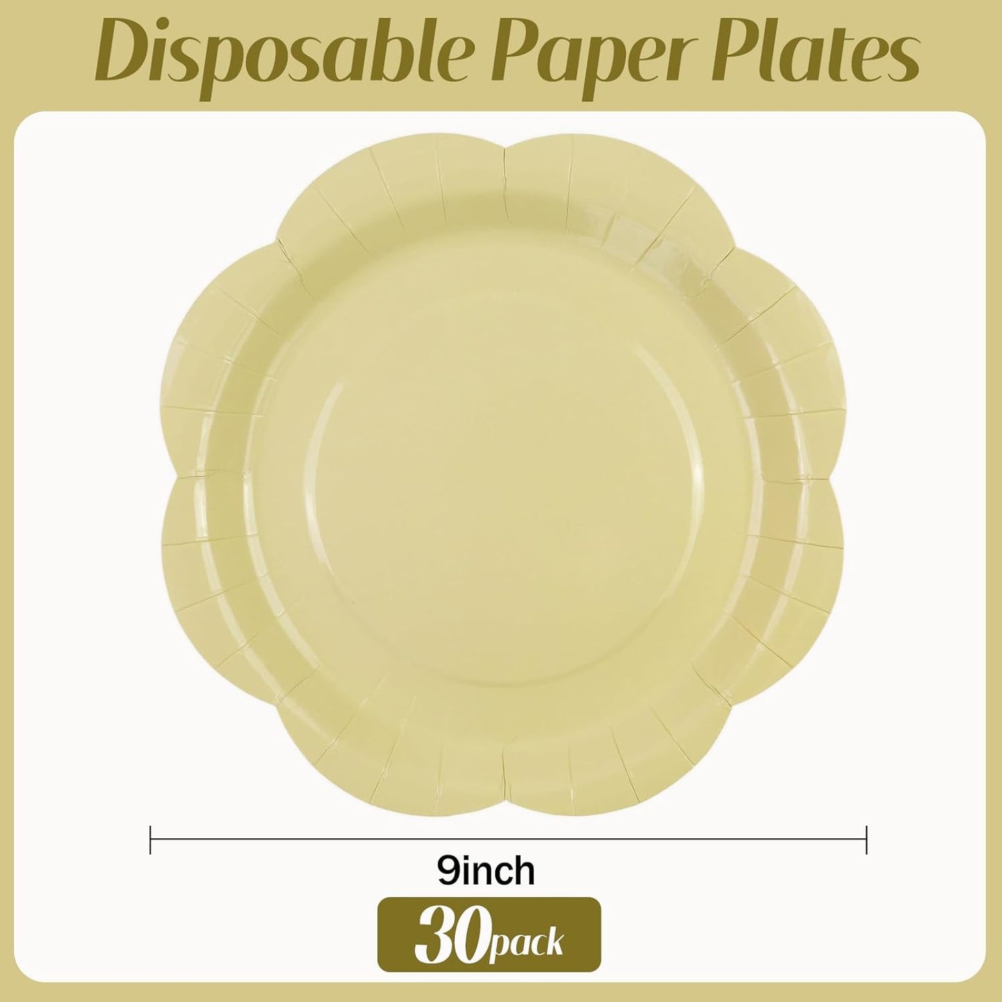 30 Pack Yellow Paper Plates 9 Inch, Disposable Scalloped Plates Cake Dessert Plate for Dinner Baby Shower Wedding Bridal Shower Birthday Party Supplies (Yellow, 9 inch)