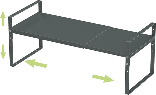 Expandable Stackable Spice Rack Cabinet Shelf Organizer in Cabinets Shelves Kitchen Cupboard Organization Stack up Racks Pantry Countertop Storage (Gun-Gray, Medium 1 Pack G)