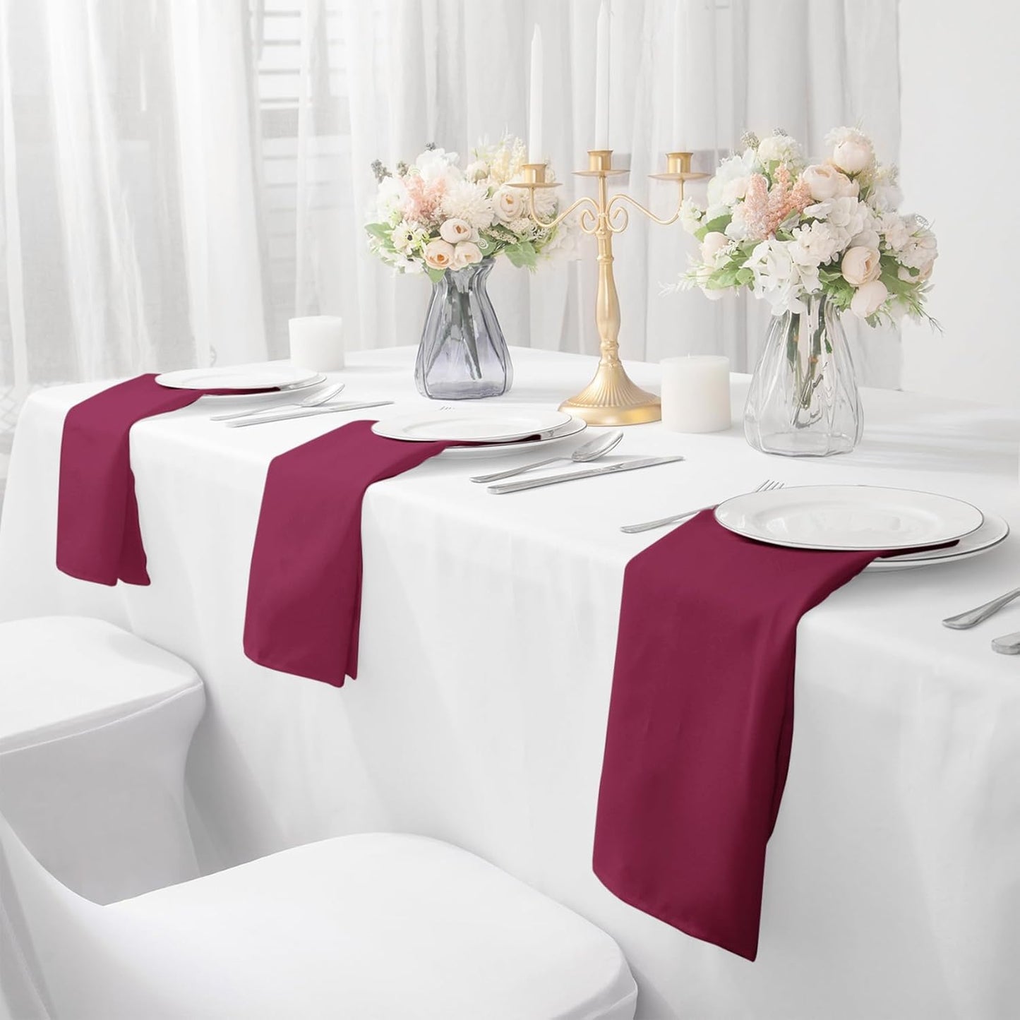 Bailarina Cloth Napkins Set of 120,17x17 inches Dinner Napkins Cloth Washable,Polyester Square Table Cloth Napkin Bulk with Hemmed Edges Ideal for Banquets, Parties and Weddings-Burgundy