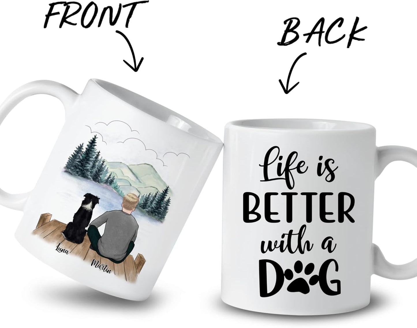 Gossby Personalized Dog Mug - Life is Better with a Dog (Man - Dog) - Custom Dog Dad Coffee Mugs with Dog Sayings - Personalized Dog Dad Gift for Dog Lover - 11oz, 15 oz Dog Mug Gift for Owner