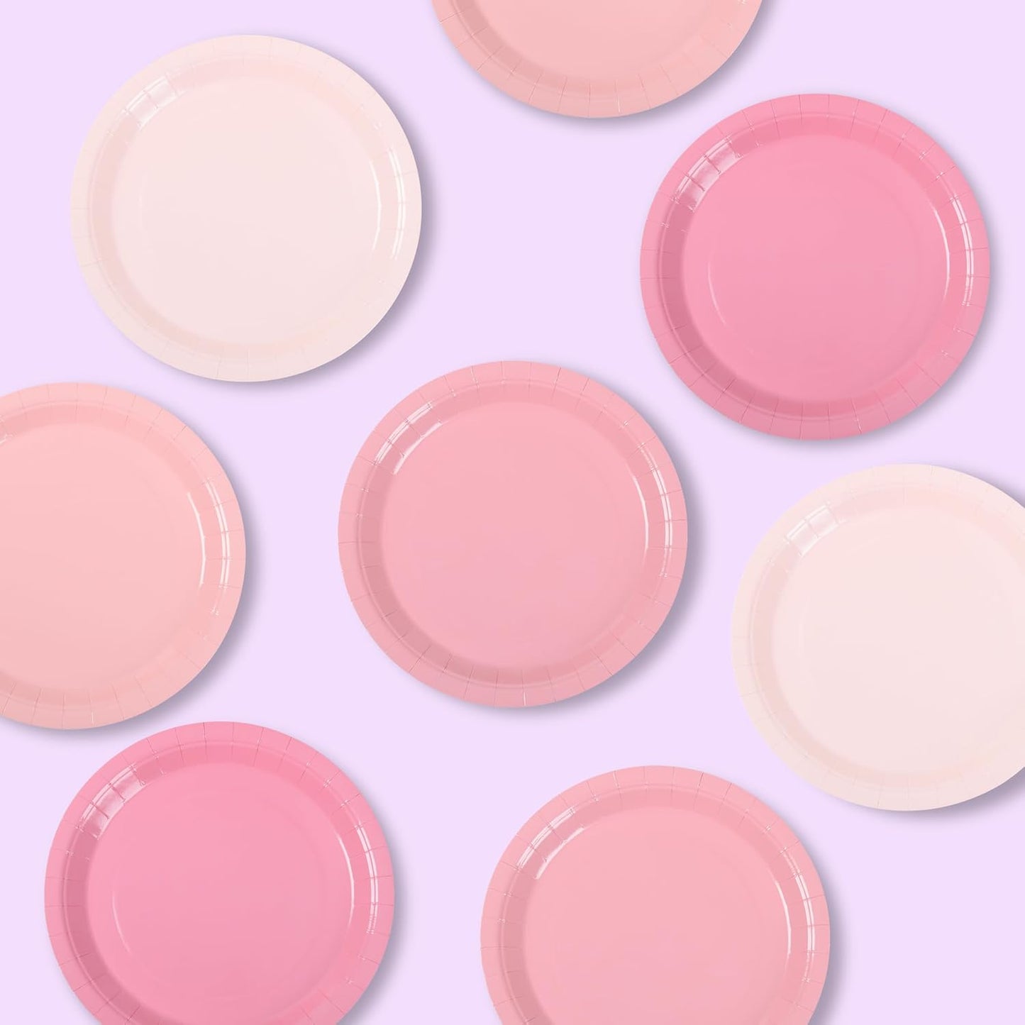 48Pcs Pink Paper Plates Gradient Color Party Plate 9 Inch Disposable Round Dinner Dessert Plates for Pink Bow Birthday Wedding Baby Bridal Shower Coquette Party Supplies