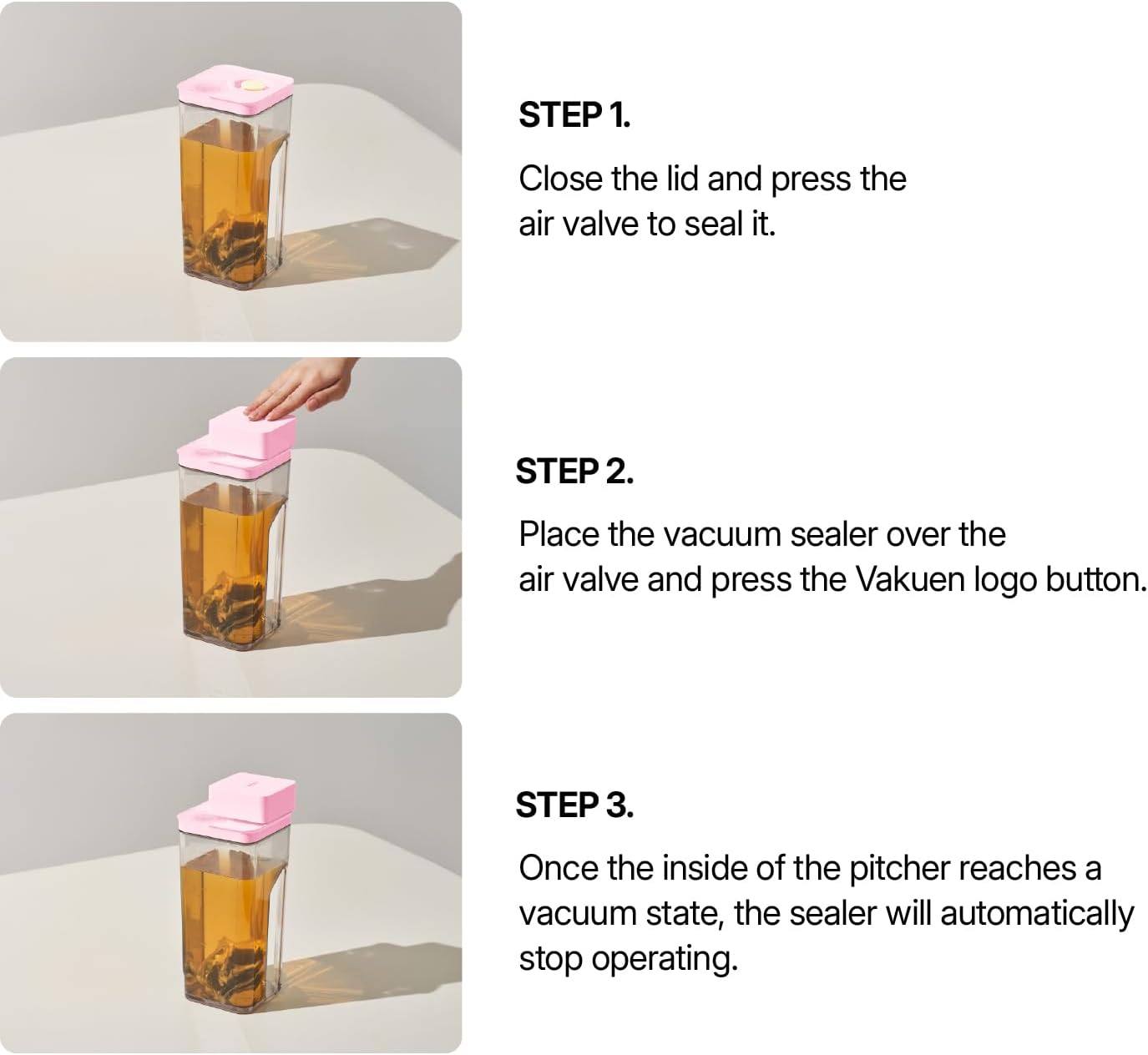 VAKUEN Premium Airtight Water Pitcher ROSE Pink lid, 1.4L(1.48qt) 1pcs, Airtight seal and Vacuum, Leak-free, BPA-free