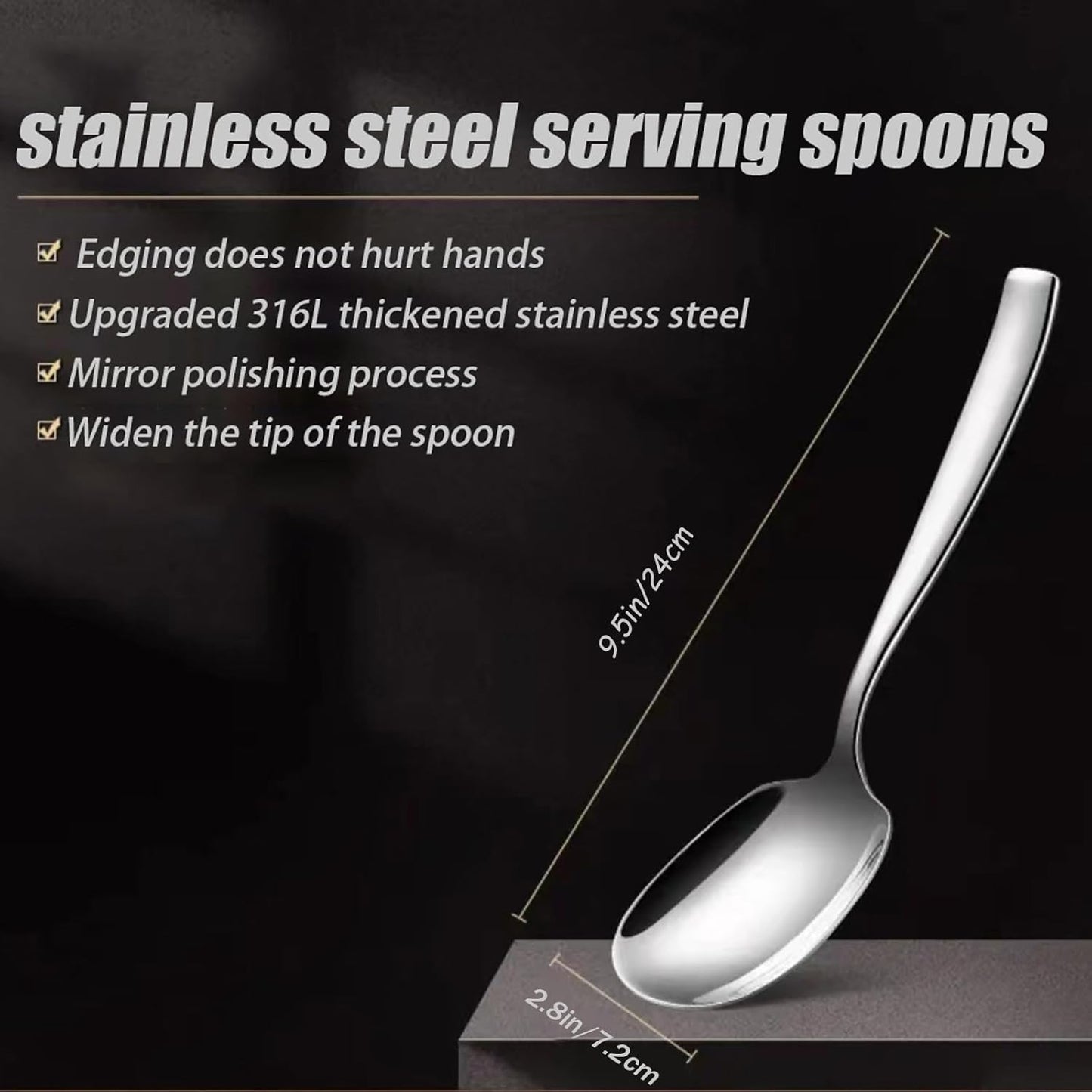 316L stainless steel Heavy Duty Square head Buffet Serving Spoons, Extra Large,1-Piece Set