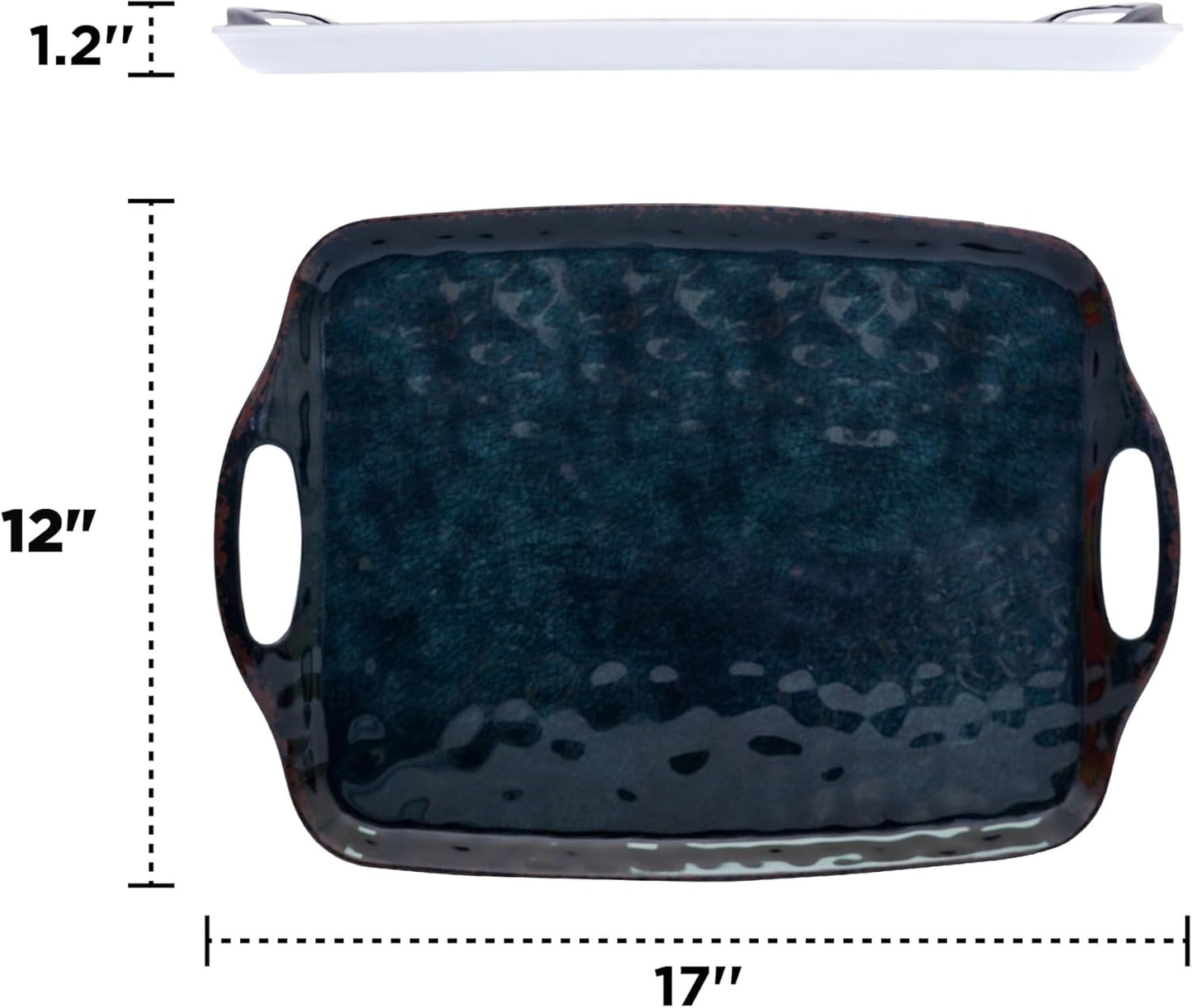 TP Serving Trays with Handles, 17 Inch Large Rectangular Melamine Serving Platter Set of 2, Retro Black
