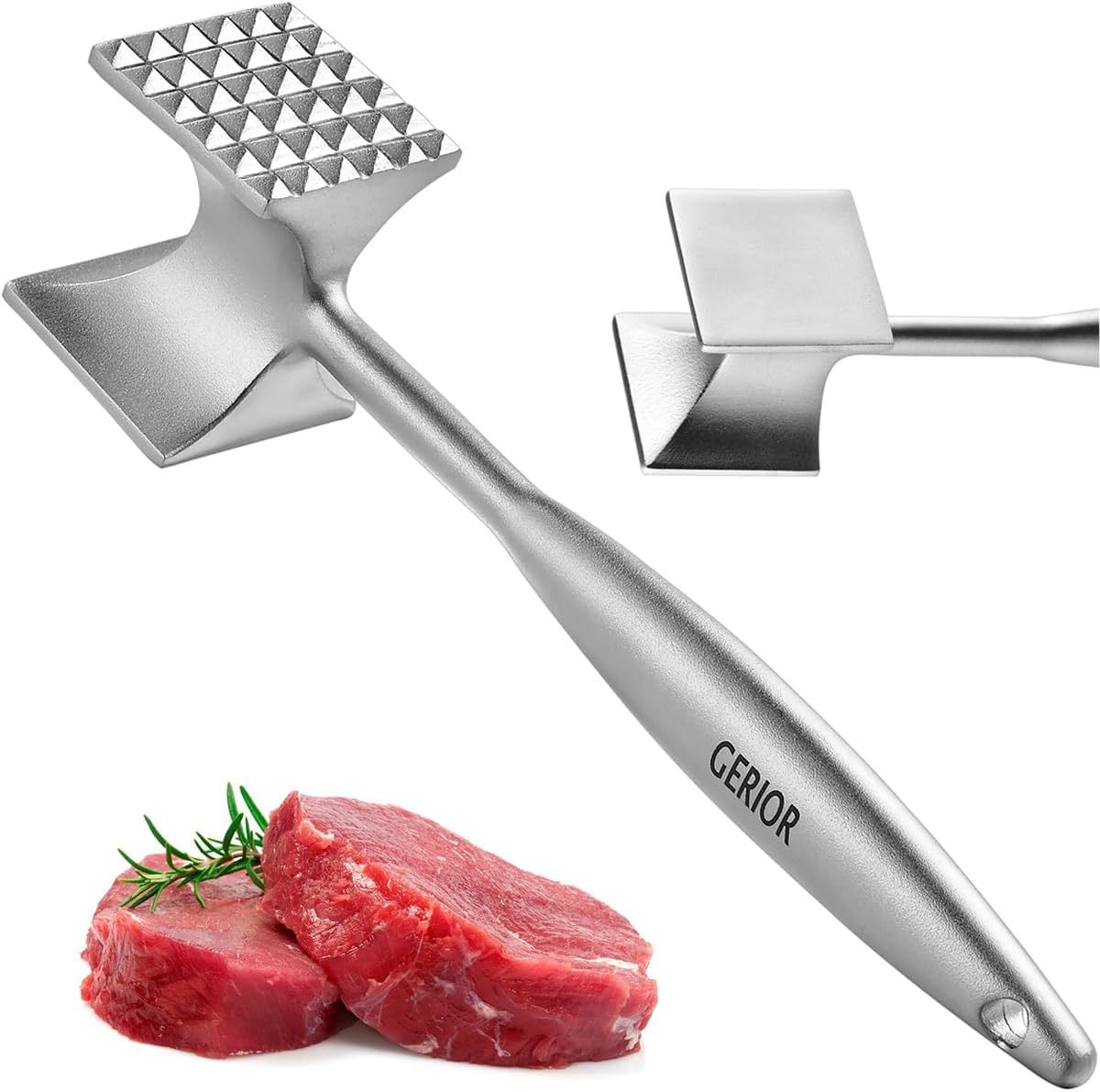 Solid Stainless Steel Meat Mallet Tenderizer Tool - Chicken Pounder Flattener, Hammer for Kitchen, Food, Cooking - Dishwasher Safe Meat Smasher