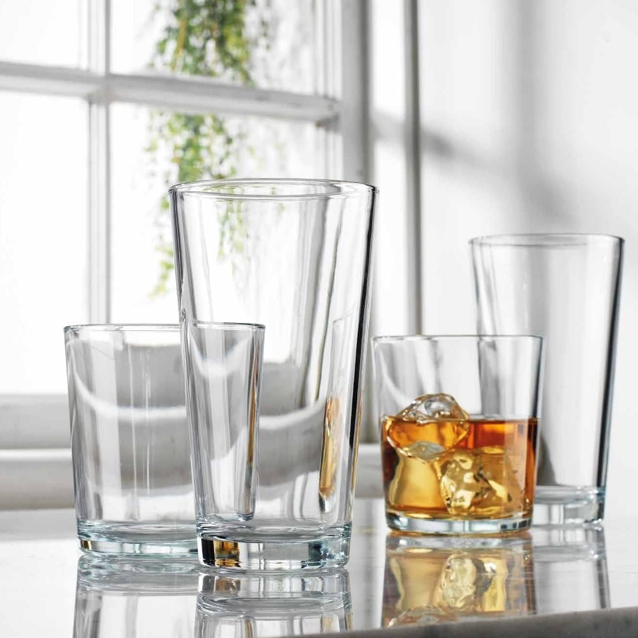 Glaver's Drinking Glasses Set of 12. Glassware set, 6 Highball Glass Cups, 6 Whiskey glasses.17 oz Tall Glass Set and 13 oz Rock Glasses. Classic Drinkware Set