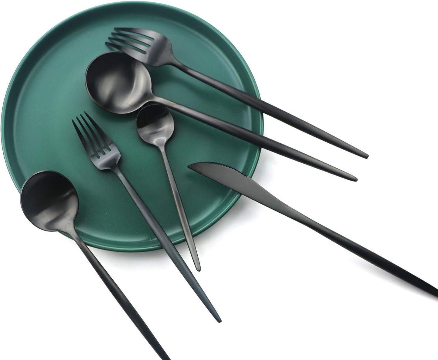 Gugrida 24-Piece Matte Black Handle 18/10 Stainless Steel Silverware Set, Titanium Black Cutlery, Flatware Set for Home & Restaurant, Dishwasher Safe