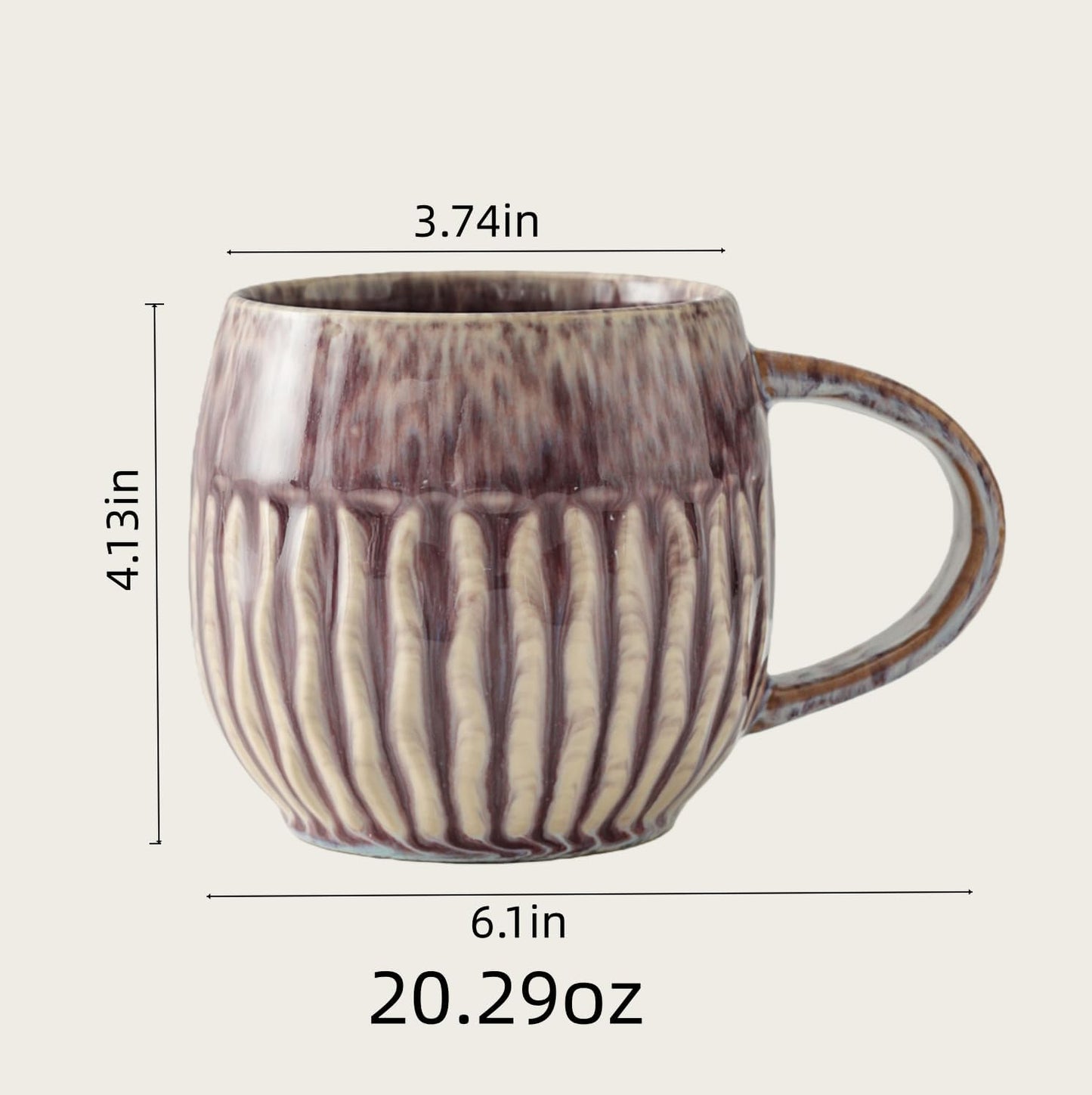 20oz Raku Glaze Coffee Mug - Unique Handcrafted Look Ceramic Cup, Large Tea Mug, Microwave & Dishwasher Safe (Purple)