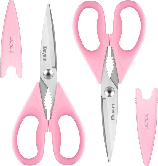 Gifts for Women, Mom, Wife, Her - Couple, Happy Birthday, Wedding Gifts, Christmas Day, Housewarming Gifts, iBayam Kitchen Scissors Heavy Duty Meat Poultry Shears Dishwasher Safe, Pink Stuff