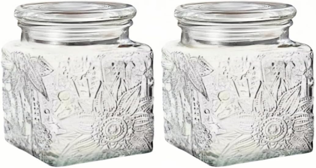 ANSQU Airtight Small Square Glass Jars with Lids, 17oz Food Storage Jar Clear Storage Container with Glass Lid for Kitchen Canning, Cereal, Sugar, Beans, Spice, Mason Jars