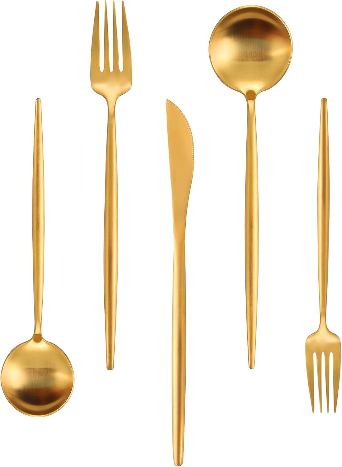 Matte Gold Silverware Set for 4, IBIILII JEFF 20 Pieces Stainless Steel Flatware Set，Kitchen Utensil Set, Tableware Cutlery Set, Knife Spoons And Forks Set, Satin Finished Polished & Dishwasher Safe
