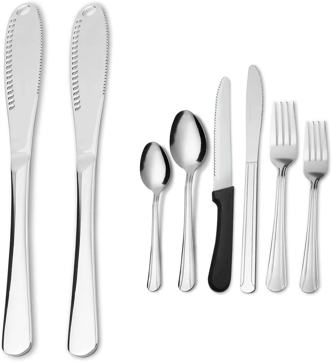 Silverware Set with Butter Knife - Dominion 50 PCS 18/0 Stainless Steel Flatware Utensils Cutlery Set Including Steak Knife Fork and Spoon for Home, Restaurant, Party, Dishwasher Safe