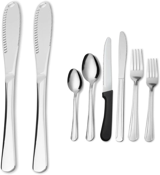 Silverware Set with Butter Knife - Dominion 50 PCS 18/0 Stainless Steel Flatware Utensils Cutlery Set Including Steak Knife Fork and Spoon for Home, Restaurant, Party, Dishwasher Safe