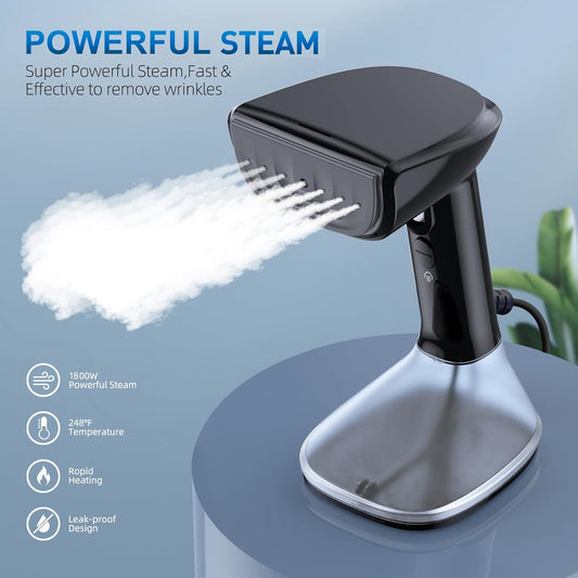 Steamer for Clothes -1800W with Wet/Dry Ironing Modes, 20-Second Heat-up, Detachable Water Tank, Heat-Resistant Gloves for Wrinkle Removal. Suitable for 120V Countries. Color: Black