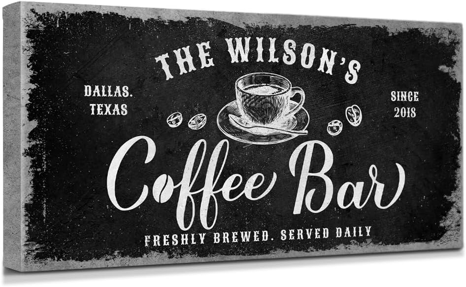 IPIC - Tailored Canvas Custom Coffee Bar Sign, Personalized Wall Art Decor, Small Canvas Wall Art Signage for Home, Kitchen, Coffee Station, Business and Office