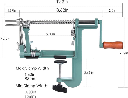 Apple Peeler Corer, Long lasting Chrome Cast Magnesium Alloy Apple Peeler Slicer Corer with Stainless Steel Blades and Powerful Clamp Base for Apples and Potato(DeepGreen)