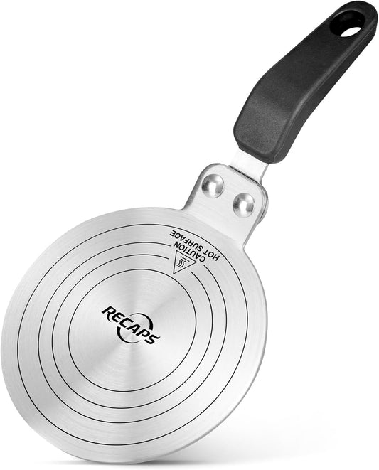 RECAPS 5.12 inch Stainless Steel Induction adapter plate for Induction Electric Gas Glass Cooktop, Heater Diffuser for Moka Pot, Glass bowls, Sauce Pan