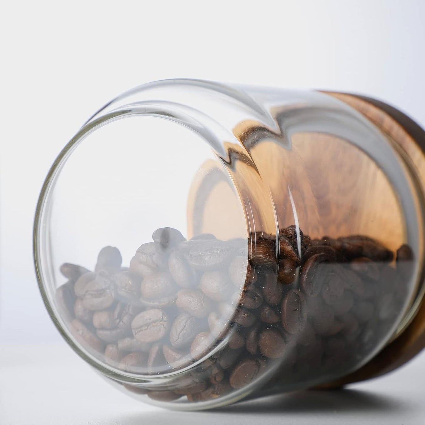 Small Glass Jars with Wood Lids Set of 2, 15 OZ Storage Container with Airtight Lid for Coffee Bean, Sugar, Nuts